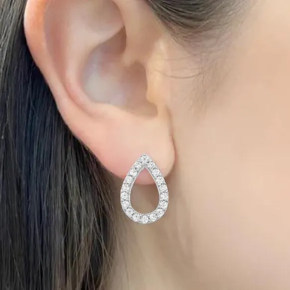 Sterling Silver CZ Outline Teardrop Stud Earring