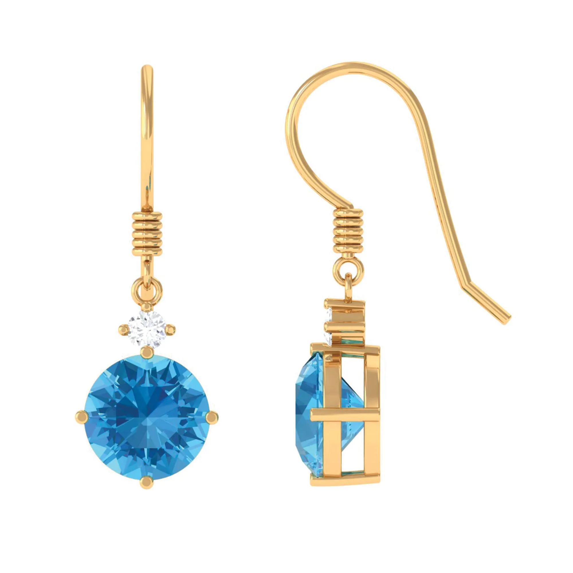 Swiss Blue Topaz and Moissanite Drop Earrings with Fish Hook