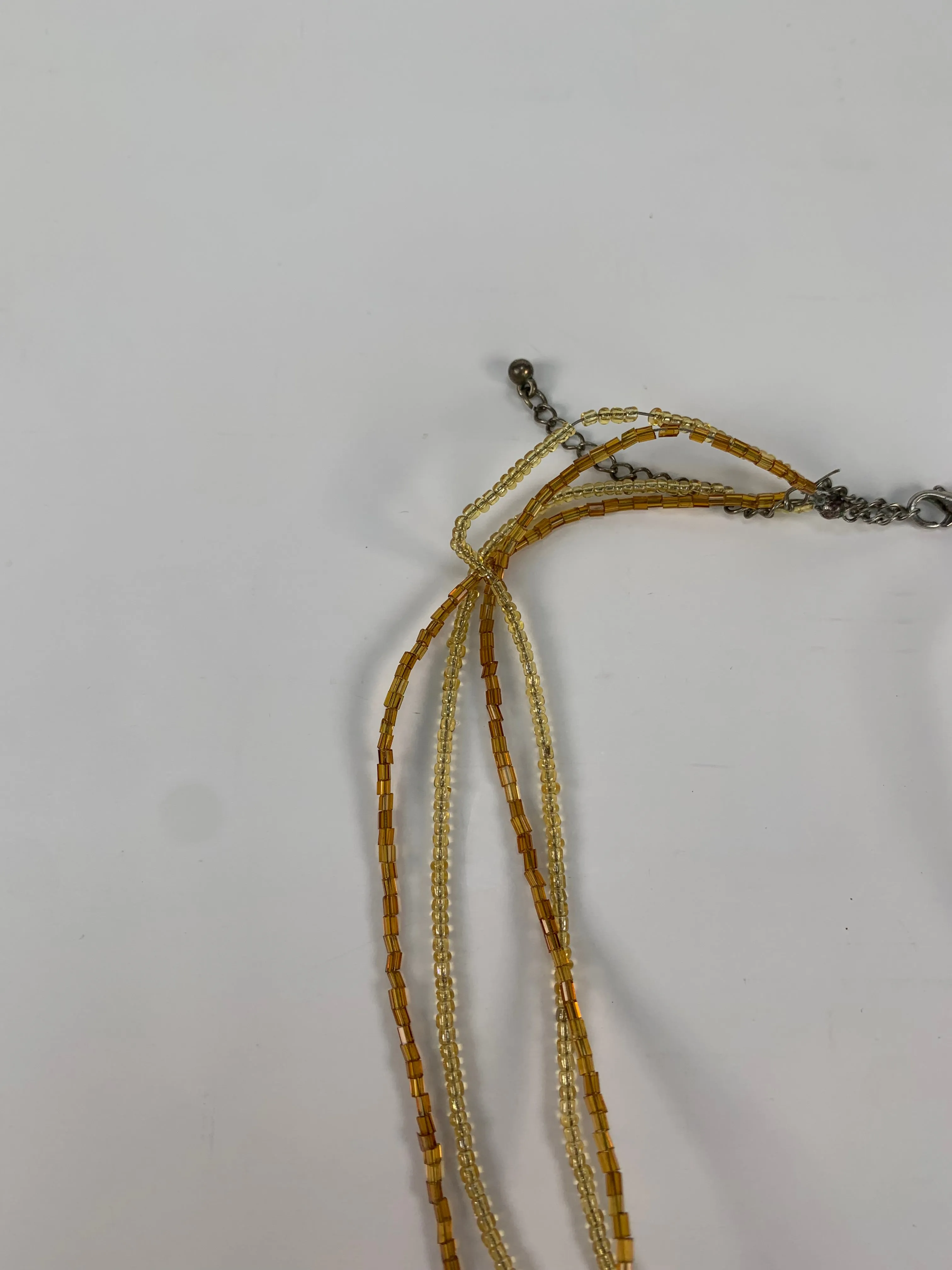 Vintage Jewelry - Five Strand Beaded Pendant Necklace - Faux Amber Rhinestone - Premier Design