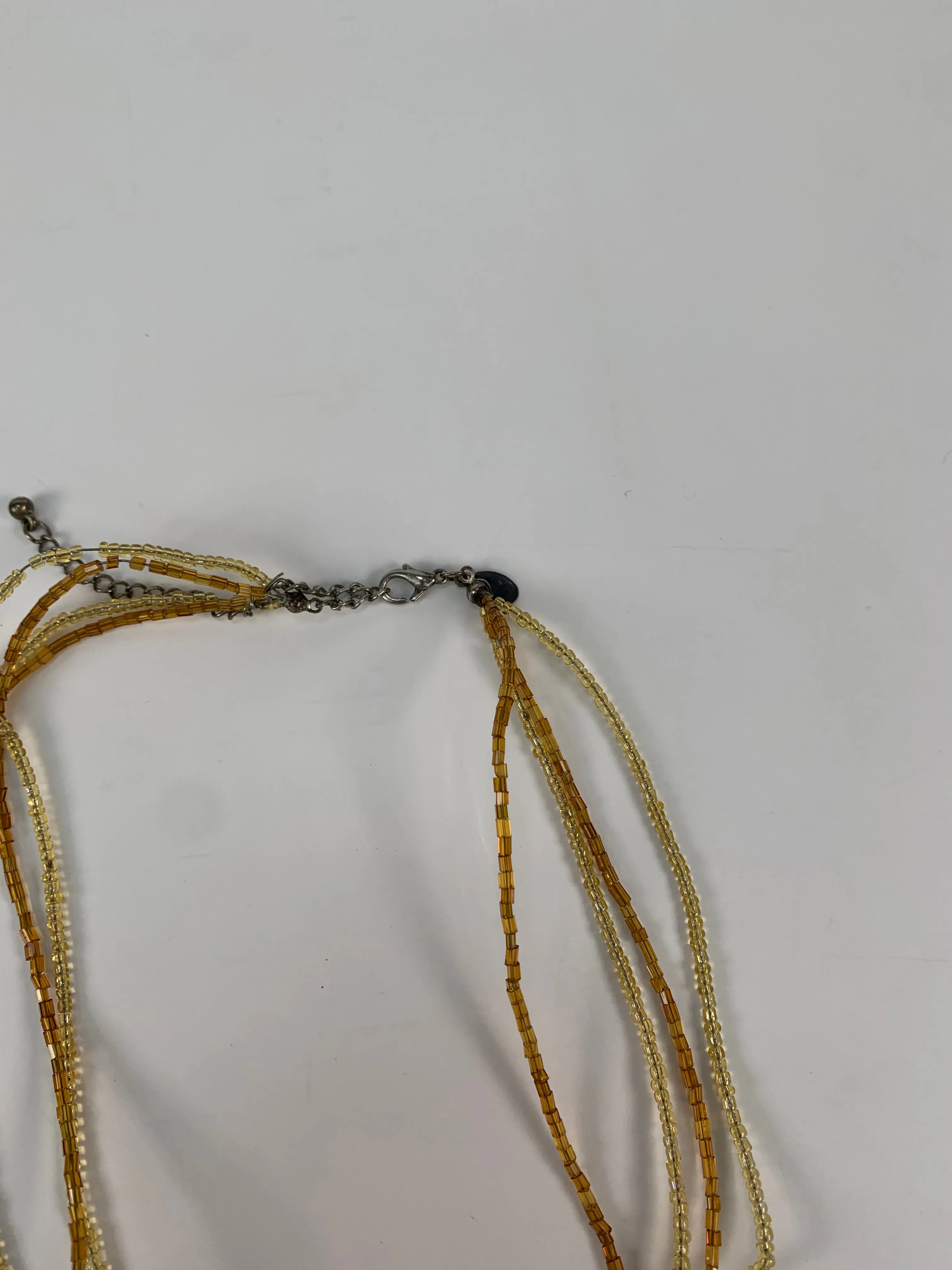 Vintage Jewelry - Five Strand Beaded Pendant Necklace - Faux Amber Rhinestone - Premier Design